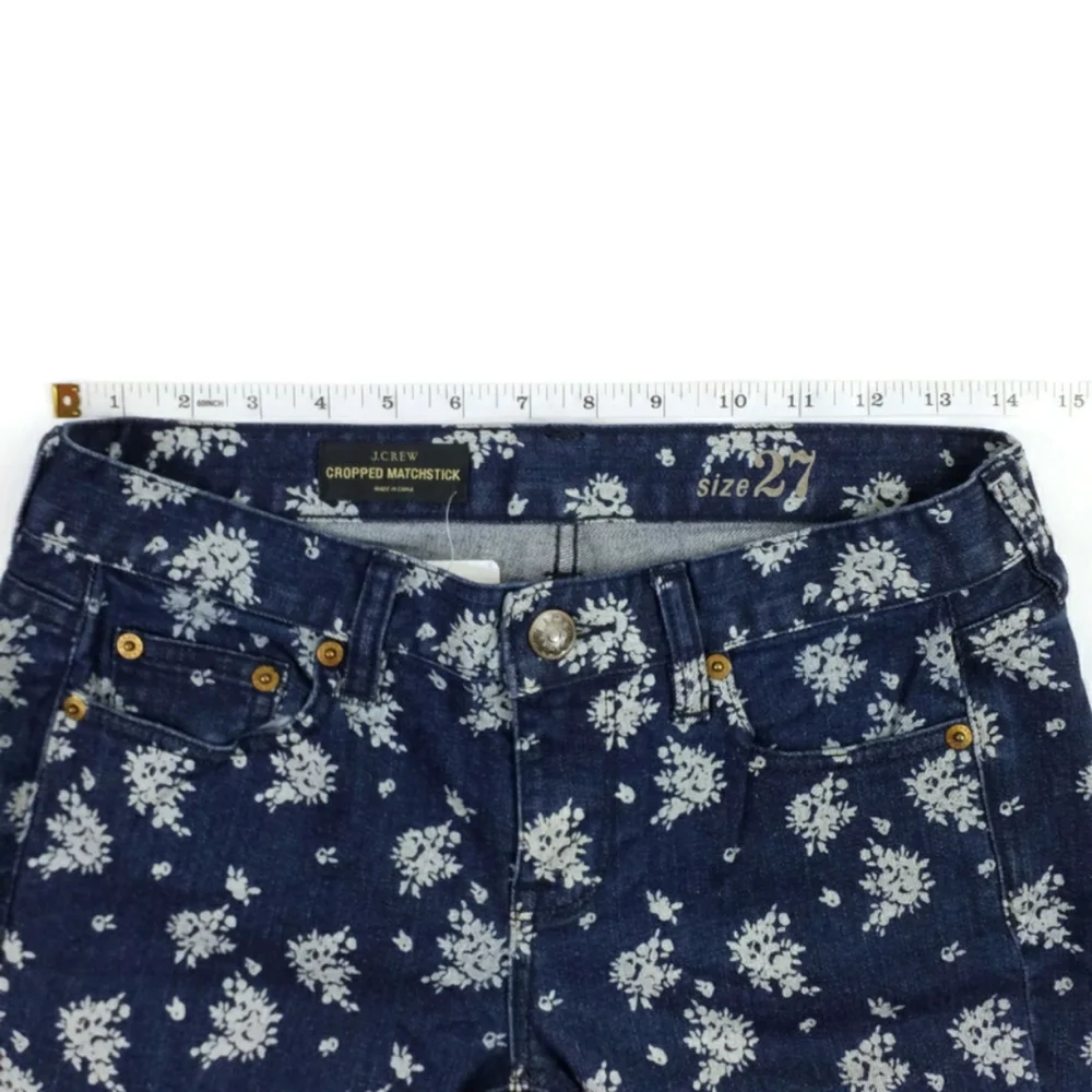 J. Crew Matchstick Indigo Floral Print Cropped Skinny Jeans Womens 27